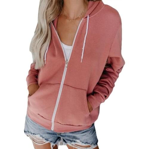Korean Long Sleeve Zip Up Hoodie Plus Sports Women Solid Color Long Sleeve Hoodies Zipper Hooded Sweatshirt Jacket Plus Size