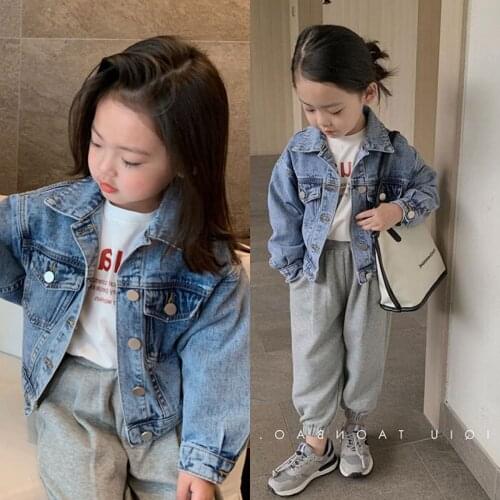 Spring Autumn Kids Jackets 2021 New Toddler Girls Casual Lapel Solid Denim Jacket Fashion Baby Coats 3-8 Y Baby Girls Outerwear
