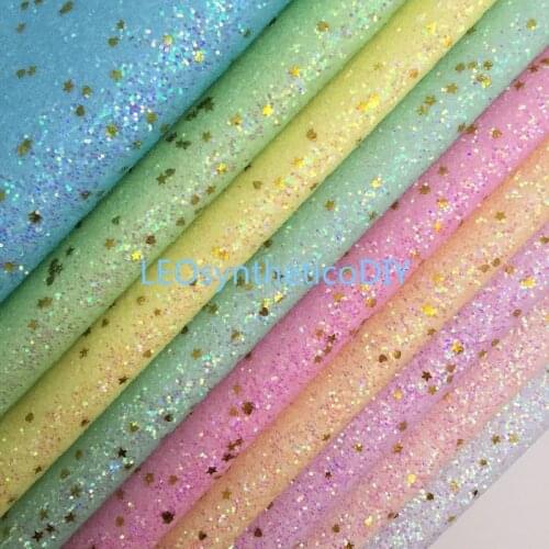 LEOsyntheticoDIY Pastel Colors Chunky Glitter Vinyl Fabric Sheet with Piles Synthetic Leather Faux Vinil DIY A4 SIZE R031