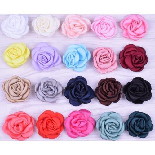 60pcs/lot 4CM Mini Singed Burn Flowers DIY Ruffled Ribbon Rosettes Without Clips Fabric Flowers For Kids Girls Headwear