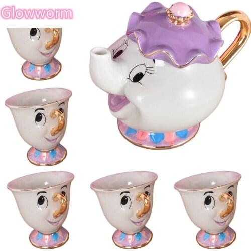 Glowworm 2020 Cartoon Beauty and The Beast Tea Set Mrs Potts Chip Cup Set Sugar Bowl Mug [ 1 Pot + 5 Cups ] Childs Gift