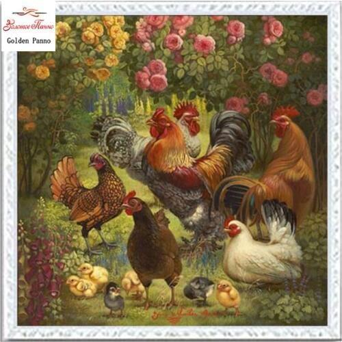 Golden panno,Needlework,Embroidery,DIY Animal Painting,Cross stitch,kits,14ct chicken family Cross-stitch,Sets For Embroidery