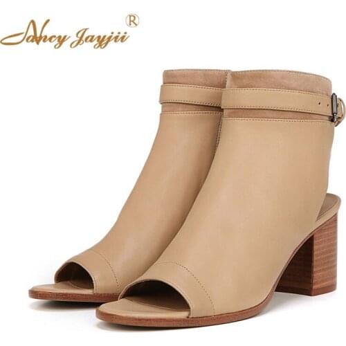 Women Adult Lady Zipper Boots Solid Ankle Peep Toe Super High Square heels Buckle Strap Fashion Mature Elegant Nancyjayjii 2019