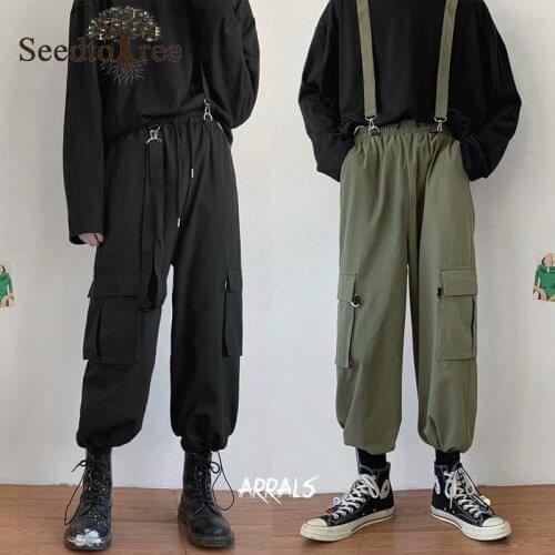 Mens Overalls Loose Straight Leg Gusset Casual Pants Plus Size Fashion Cargo Pants