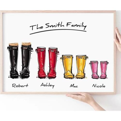 Personalised Family Custom Name Poster Wellington boots Warm Wall Art Modern Canvas Painting Wall Pictures For Living Room Decor