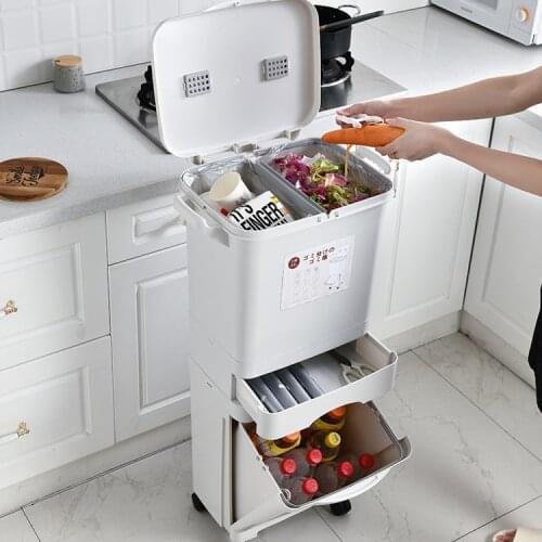 Japanese Style Plastic Trash Can Large Kitchen Luxury Waterproof Food Waste Bin Classified Poubelle Cuisine Home Products DG50WB