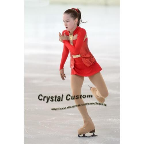 Red Ice Figure Skating Dress For Kids Fashion New Brand Competition Figure Skating Dresses Crystal Custom DR3631