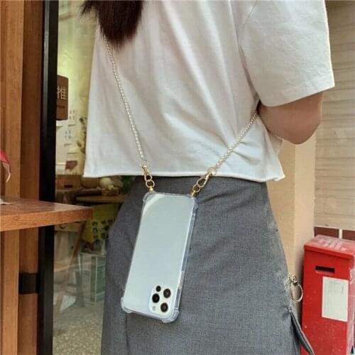 Luxury Silicone Chain Necklace Phone Case For iPhone 12 11 Pro Max 7 8 Plus X XR XS Max Lanyard Neck Strap Rope Cord Back Cover