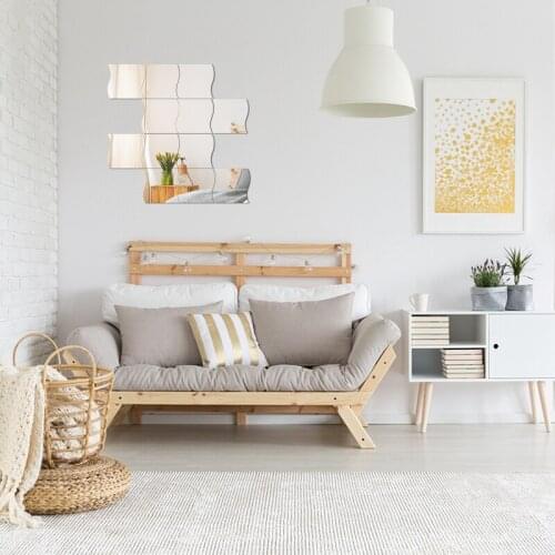 Self-Adhesive Wave Mirror Wall Stickers Decorative Wavy Tiles Stickers DIY Decor for Bedroom Living Room 19*17cm 12PCS/Set