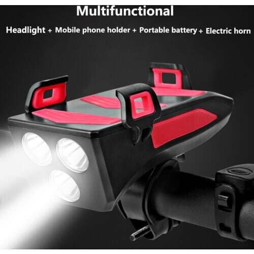 Waterproof Bike Bicycle Front Handle Light With Electric Horn 2000 amh / 4000amh USB Power Bank Mobile Phone Holder Stand Mount