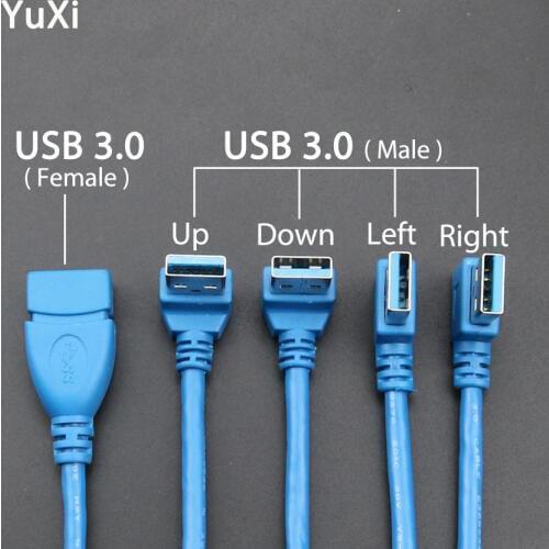 YuXi High Speed USB 3.0 Male to Female Extension Cable Adapter 90 Degree USB3.0 Data Cable Right Angle L Type USB to USB cable