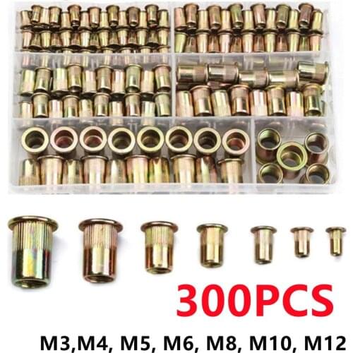 170/300/400pcs Boxed Zinc Plated Carbon Steel Rivet Nuts M3 M4 M5 M6 M8 M10 M12 Nut Flat Head Insert Rivnut Set Multi Size