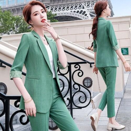 High Fashion Womens Suits Chic Single Button Women Blazers And Straight-Leg Pants Quality Two Piece Set Women Clothes LS014