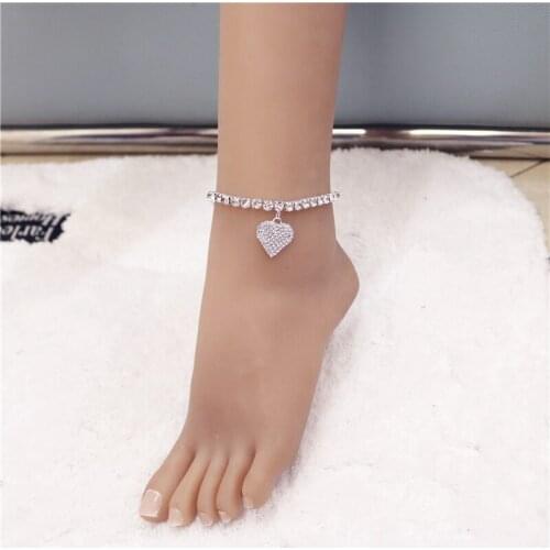 2021 Fashion Heart Rhinestone Anklets Wholesale Jewelry for Women Beach Barefoot Love Pendant Anklet Bracelet Leg Chain