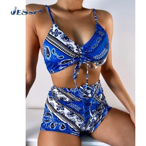 Sexy Strappy Red Swimsuit Ladies Two-piece High Waist Bikini Vintage Print Biquini Summer Bandage Female Split Beachwears 2Pcs