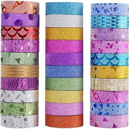 10PCS New Cute Glitter Washi Stationery Scrapbooking Decorative Adhesive Tapes DIY Color Masking Tape School Supplies Papeleria
