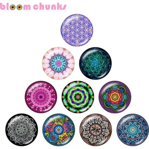 Mandala Flower 10pcs mixed 12mm/18mm/20mm/25mm Round photo glass cabochon demo flat back Making findings S1742