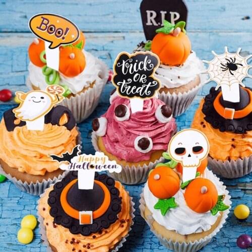 16Pcs Cake Toppers Halloween Cupcake Toppers Cake Insert Cards for Party Decor