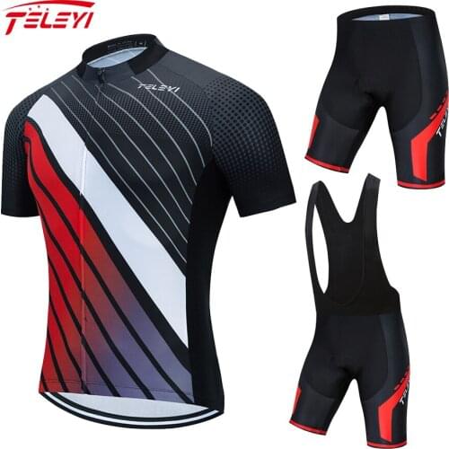 2021 Teleyi Cycling Jersey Men Set Bib Shorts Set Summer Mountain Bike Bicycle Suit Anti-UV Bicycle Team Racing Uniform Clothes