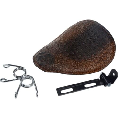 3" Spring bracket Brown Leather Crocodile pattern Front Solo Seat Cover for Harley Sportster Bobber Chopper Custom cafe racer