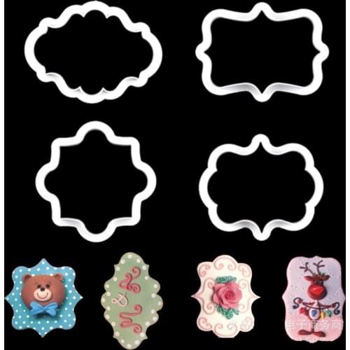 4Pcs/Lot Vintage Plaque Frame Cookie Cutter Set Plastic Biscuit Mould Fondant Cake Decorating Tools Fondant sugarcraft Molds