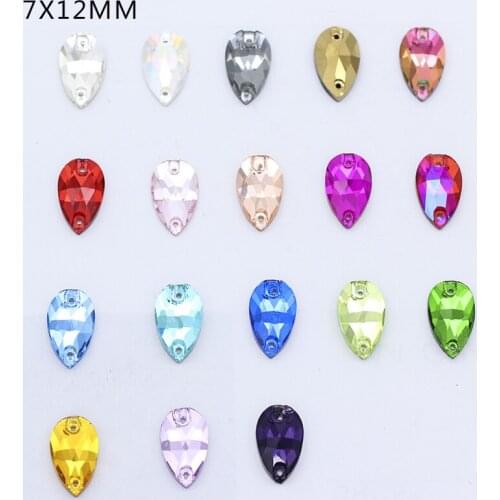 72pc 7x12mm crafts Teardrop Sew On Flatback Rhinestone Two Holes Beads Stones 2-Hole button bead For DIY colors For Clothes