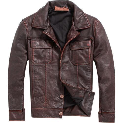 Free shipping.vintage Brown mens coat,men cowhide Jackets,genuine Leather jacket.casual style Fitness plus size Leather