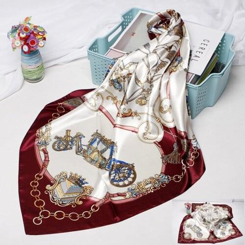 2021Print Scarf for Women Silk Satin Hijab scarves Female Brand Square Shawl Headband Scarfs For Ladies NSF002