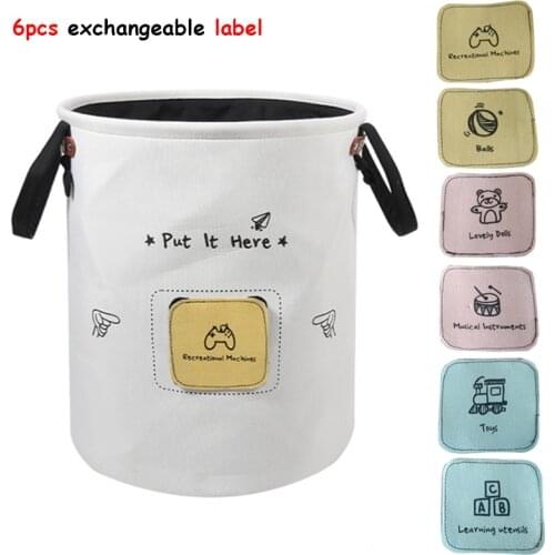 Kids Toy Storage Basket Interchangeable Labels Clothes Storage Bucket Training Child Storage Fun Storage Bucket