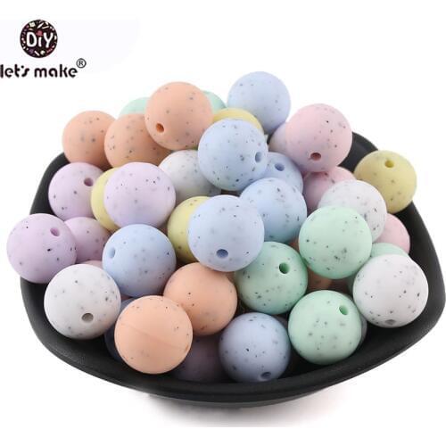 Lets Make 15mm 100pcs/lot Baby Teether Silicone Beads DIY Crib Rattle Toys Granite Style BPA Free Teether Beads Sensory Toys