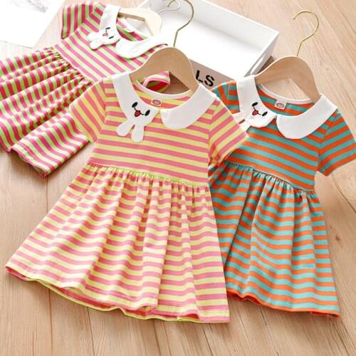 Baby Girls summer cute peter pan collar striped dress kids casual short-sleeved cotton dress