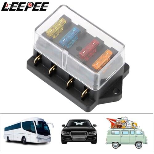 For Auto Car Marine Trike Block & Warning Indicator Fuse Box Holder 4 Ways Blade Fuse Block 12V/24V+4 Way Fuse Plastic Cover
