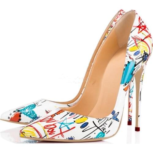FGHGF 12cm Special Graffiti Colorful Women Pumps Sexy Women High Heels Spring Wedding Party Women Shoes sapato feminino