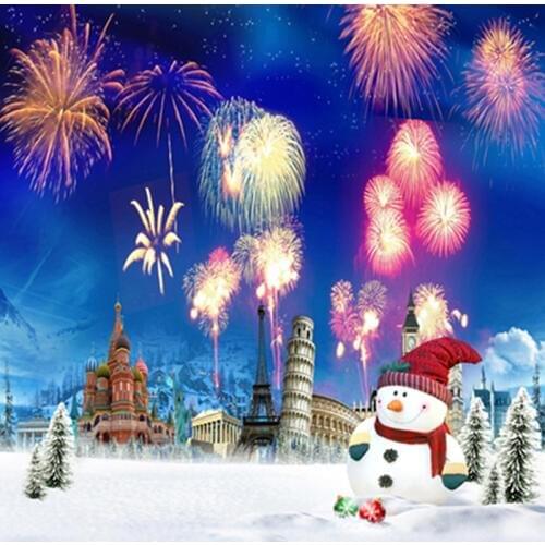 Snow Castle Cute Snowman Colorful Fireworks Photography Backdrops Winter Holiday Background for Photo Studio Children 5'*6.5