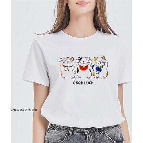 Arrive Women T Shirt Short-Sleeved Summer Female T-Shirts Graphic Tees Maneki Neko Japanese Lucky Cat Tshirts COTTON Fabric