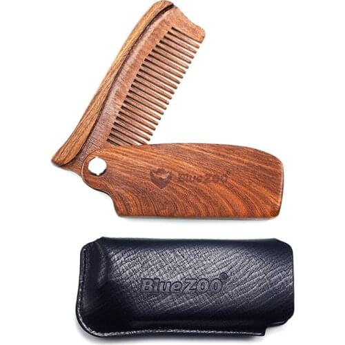 Blue ZOO Natural Hair Combs Beard Sandalwood Comb Folding Comb Fold Hair Combs Bearded Man Grooming Fashion Handle Hair Care Kit