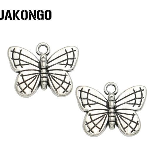 JAKONGO Antique Silver Plated Butterfly Charms Pendant for Jewelry Making Bracelet Accessories DIY Handmade 14x18mm 15PCS/lot