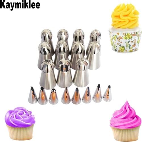 KAYMIKLEE 21PCS/SET Sephere Ball Stainless Steel Nozzles Cake Decorating Piping Tips Pastry Set CS086