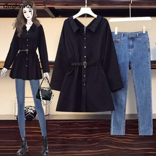 Large Size Sets Women Spring Elegant 2 Piece Outfit New Arrival Solid Turn Down Collar Slim Streetwear Clothing Stylish Ulzzang