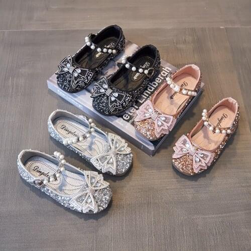 Girls' Leather Shoes 2021 New Soft-soled Baby Single Shoes Childrens Rhinestone Princess Shoes Crystal Shoes Sequined Fashion