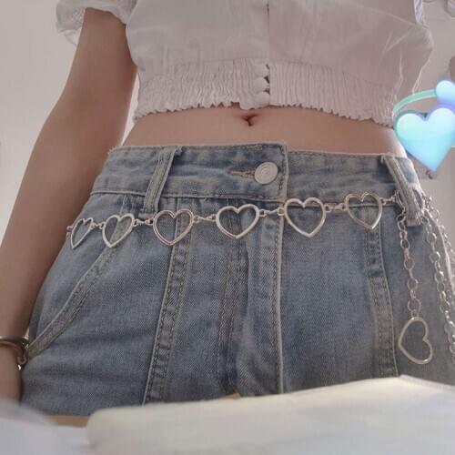 Circle Chain Belt Women Heart Shaped Metal Waist Chain Gold Silver Heart Round Chain Cool Girls Waistband Accessories cute star