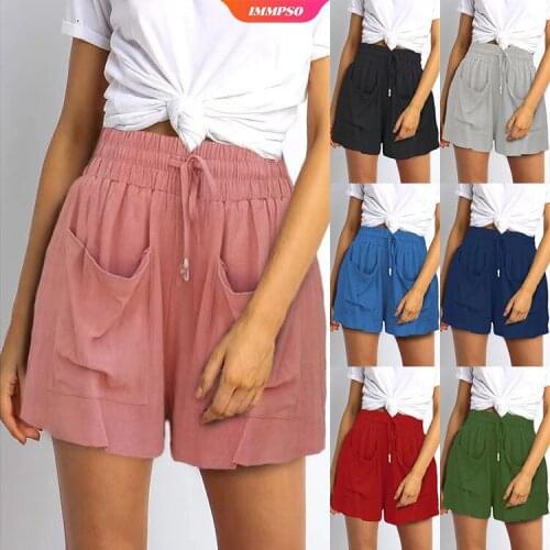 Summer Plus Size Shorts Women Candy Color Lace-up Elastic Waist Comfortable Thin Short Female Shorts With Pockets M-6XL