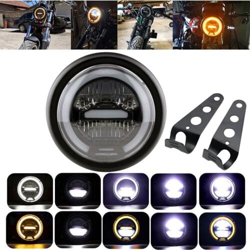 Motorcycle 6.5 INCH Headlight Black Metal Retro LED Front Light 12V Fits For Victory Honda Yamaha Suzuki Cafe Racer Bobber