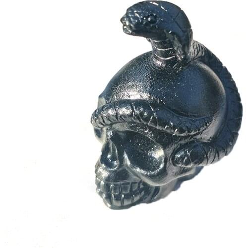 Natural Black Obsidian Snake Head Skull Figurine Hand Carved Quartz Animal Statue Healing Crystal Stone Home Decoration Craft