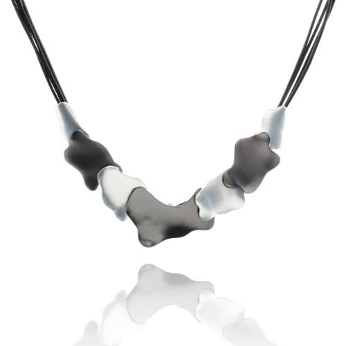 Irregular Geometry Pendant Necklace Multilayer Leather Cord Clavicle Chain Exaggerated Choker Jewelry