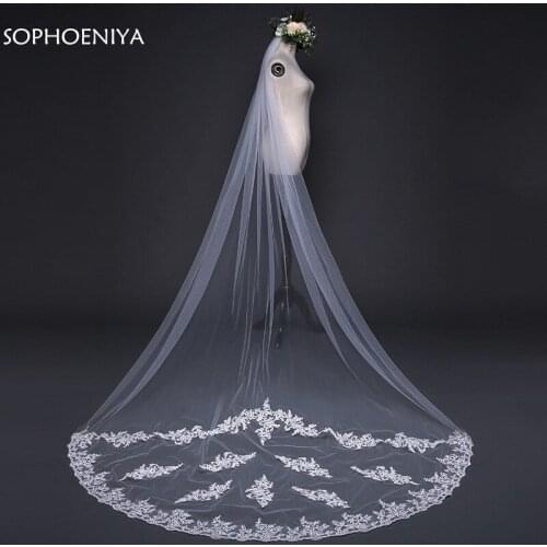 New Arrival Ivory Cheap Bridal Veil 2021 Wedding Veil Long Lace Appliques Wedding Accessories Trouwen Welon ślubny