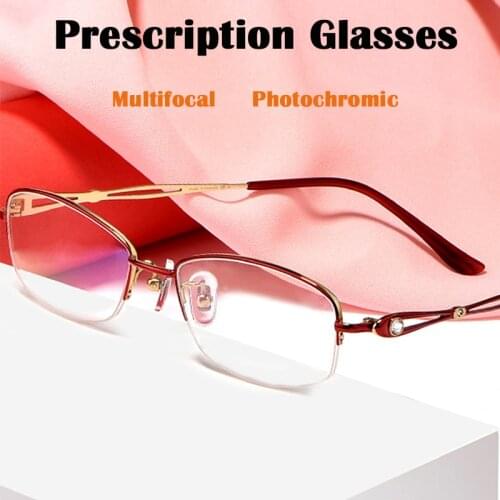 Custom Prescription Reading Glasses Women Photochromic Progressive Multifocal Presbyopic Anti Blue Ray Myopia Glasses Luxury Red