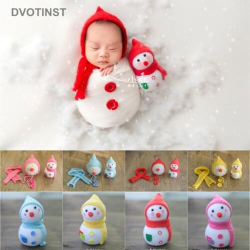 Dvotinst Newborn Photography Props for Baby Creative Props Cute Snowman Hat Doll Scarf Set Studio Shoots Accessories Photo Props
