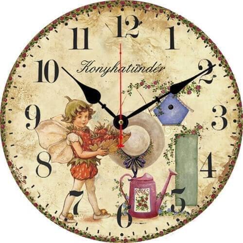 Retro Style Vintage Inspired Beauty Girl Work On The Garden Butterfly Wall Clock, Battery-Powered with Quartz Movement