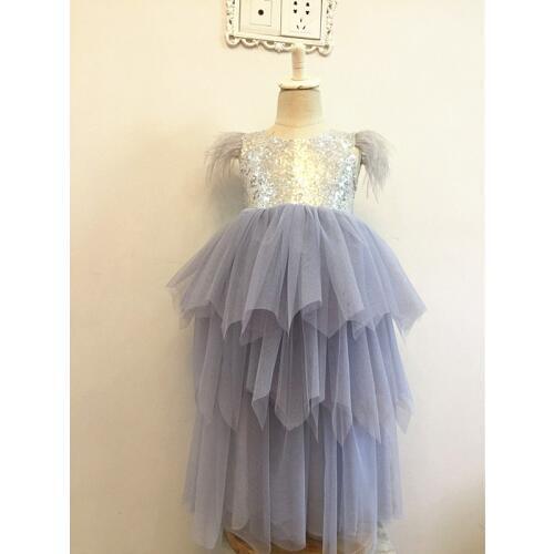 Retail 2019 Girls sequins feathers dress ,princess costume , dress for girls , girls dresses,DD02